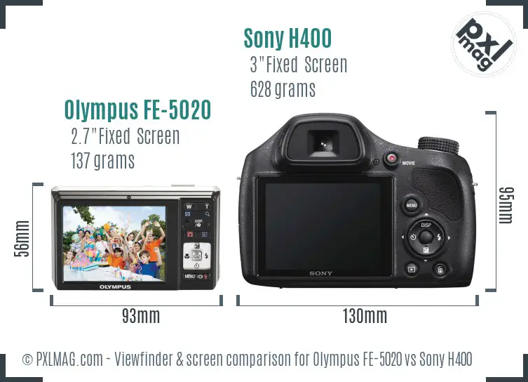 Olympus FE-5020 vs Sony H400 Screen and Viewfinder comparison