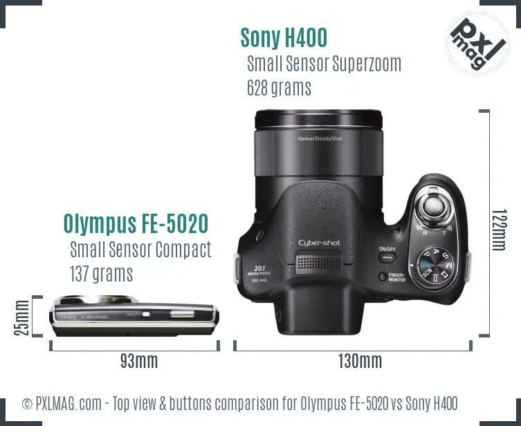 Olympus FE-5020 vs Sony H400 top view buttons comparison