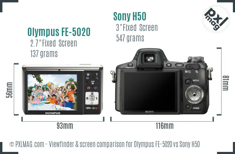 Olympus FE-5020 vs Sony H50 Screen and Viewfinder comparison