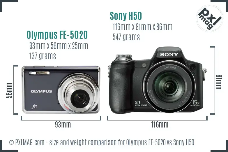 Olympus FE-5020 vs Sony H50 size comparison