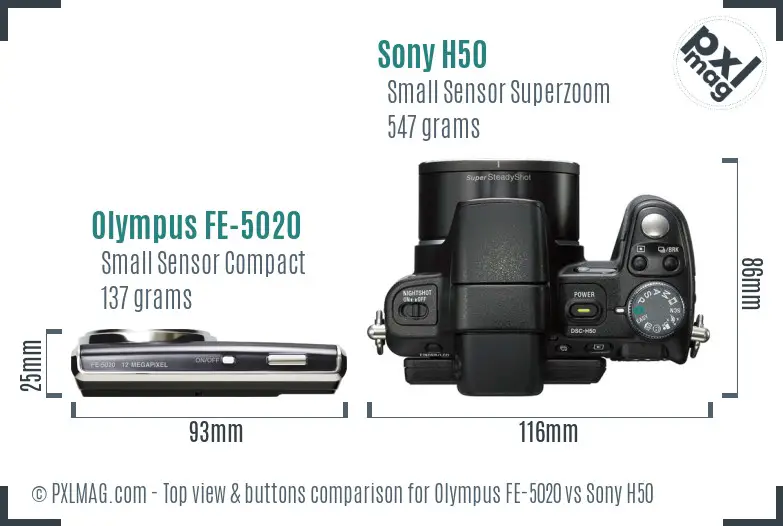 Olympus FE-5020 vs Sony H50 top view buttons comparison