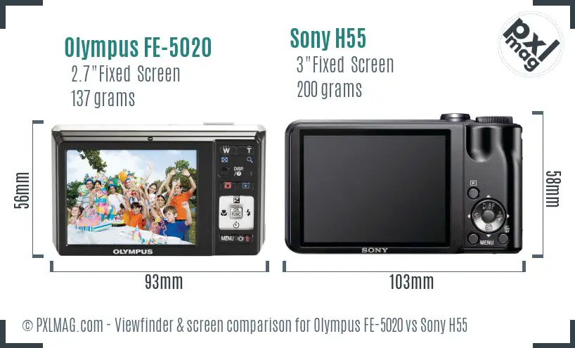 Olympus FE-5020 vs Sony H55 Screen and Viewfinder comparison