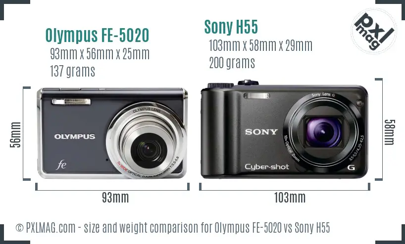 Olympus FE-5020 vs Sony H55 size comparison