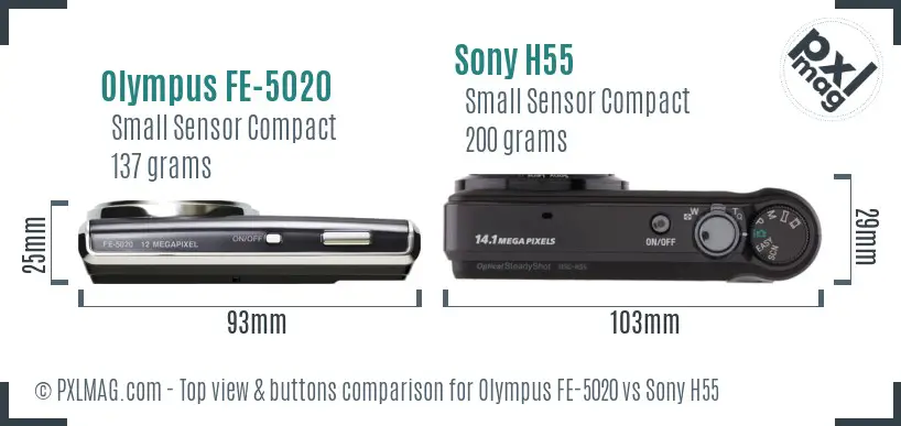 Olympus FE-5020 vs Sony H55 top view buttons comparison