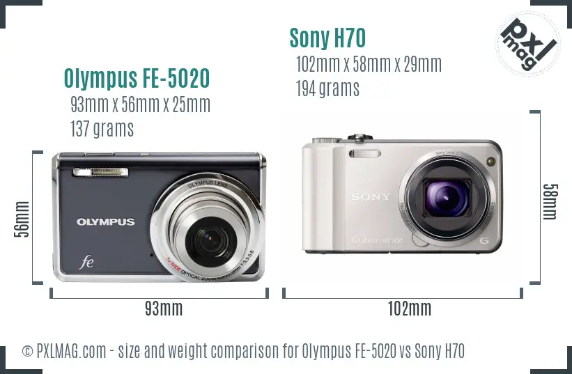 Olympus FE-5020 vs Sony H70 size comparison