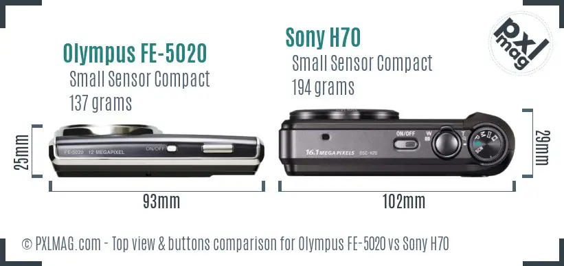 Olympus FE-5020 vs Sony H70 top view buttons comparison