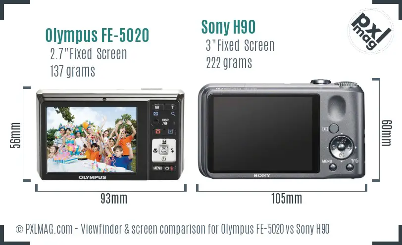Olympus FE-5020 vs Sony H90 Screen and Viewfinder comparison