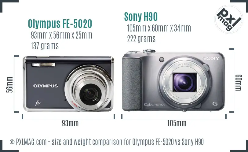 Olympus FE-5020 vs Sony H90 size comparison