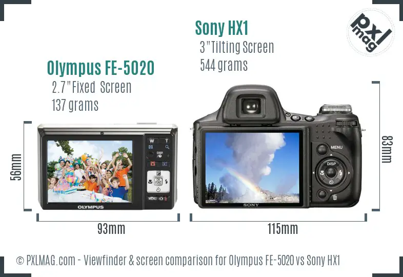 Olympus FE-5020 vs Sony HX1 Screen and Viewfinder comparison