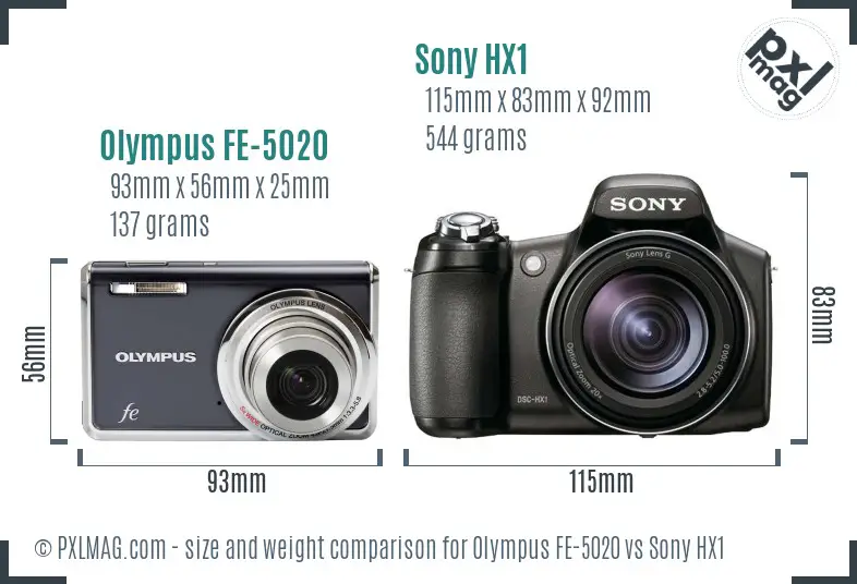 Olympus FE-5020 vs Sony HX1 size comparison
