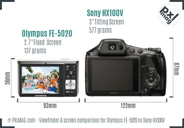 Olympus FE-5020 vs Sony HX100V Screen and Viewfinder comparison