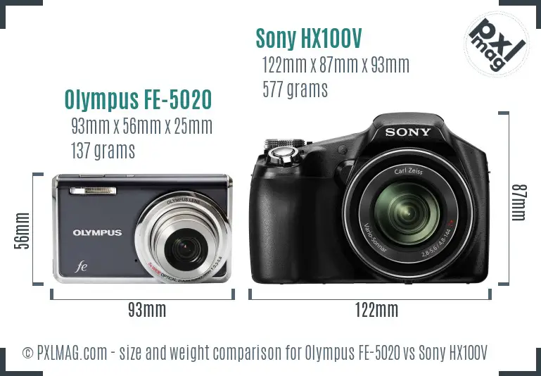 Olympus FE-5020 vs Sony HX100V size comparison