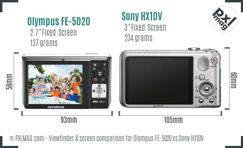Olympus FE-5020 vs Sony HX10V Screen and Viewfinder comparison