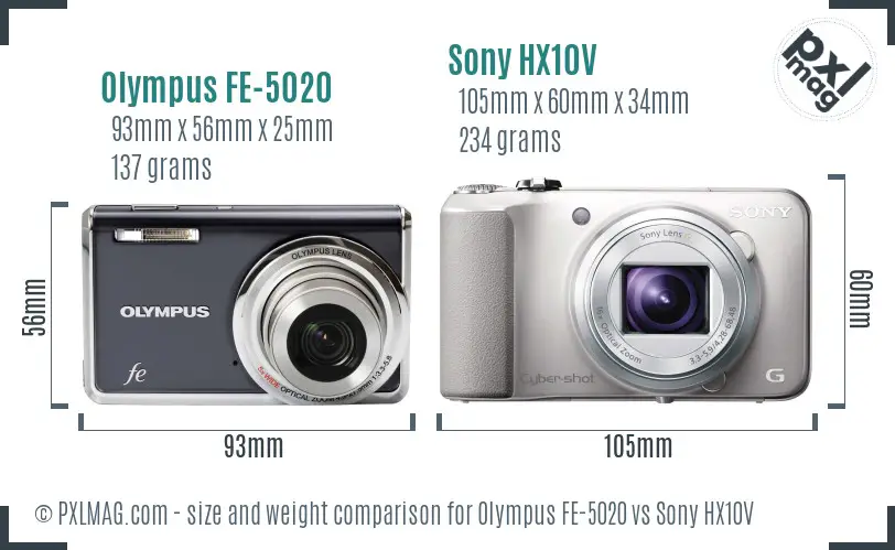 Olympus FE-5020 vs Sony HX10V size comparison