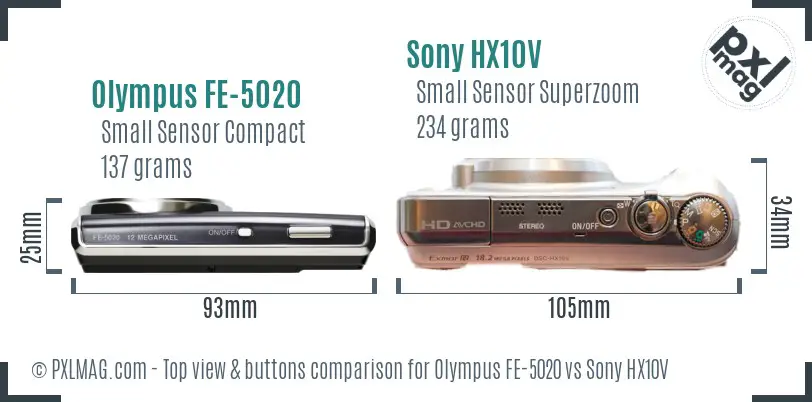 Olympus FE-5020 vs Sony HX10V top view buttons comparison