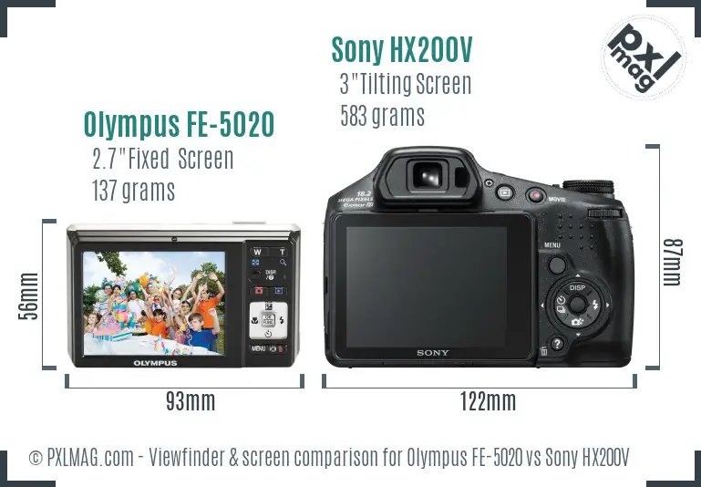 Olympus FE-5020 vs Sony HX200V Screen and Viewfinder comparison