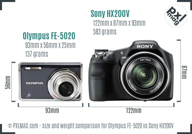 Olympus FE-5020 vs Sony HX200V size comparison