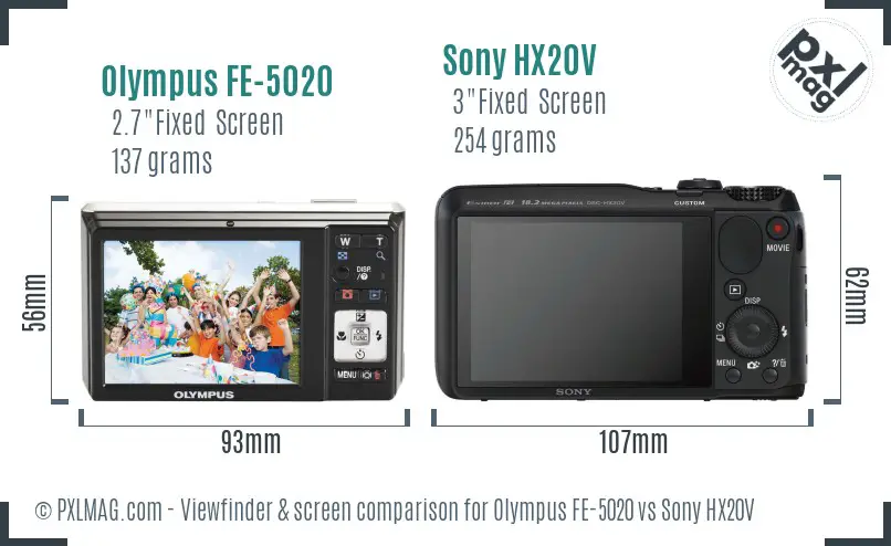 Olympus FE-5020 vs Sony HX20V Screen and Viewfinder comparison