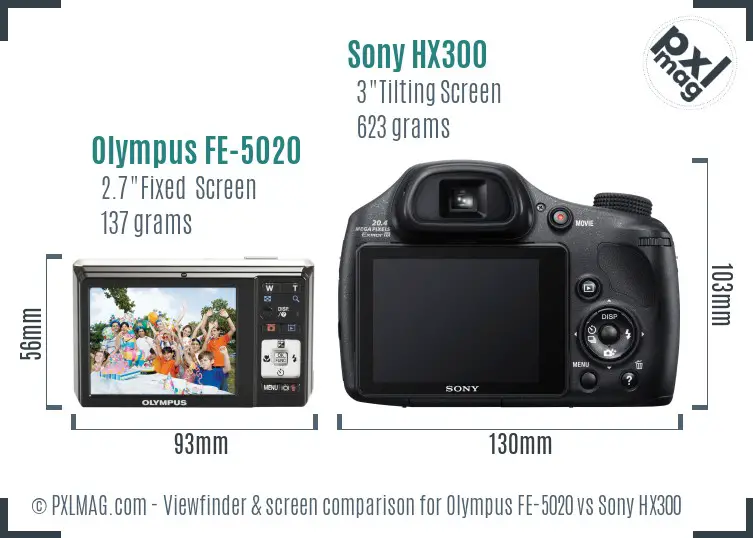 Olympus FE-5020 vs Sony HX300 Screen and Viewfinder comparison