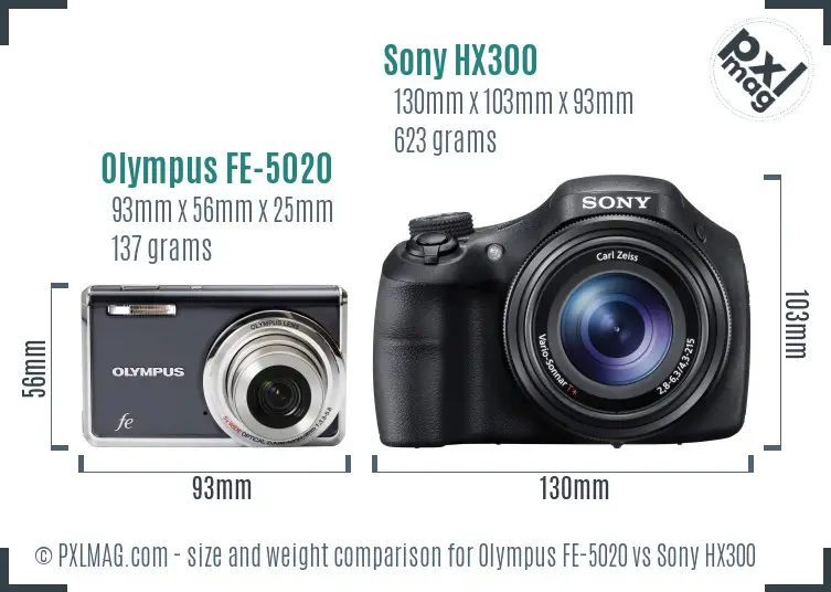 Olympus FE-5020 vs Sony HX300 size comparison