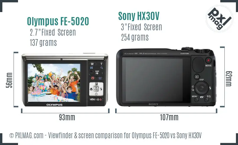 Olympus FE-5020 vs Sony HX30V Screen and Viewfinder comparison