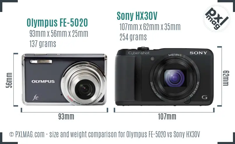 Olympus FE-5020 vs Sony HX30V size comparison