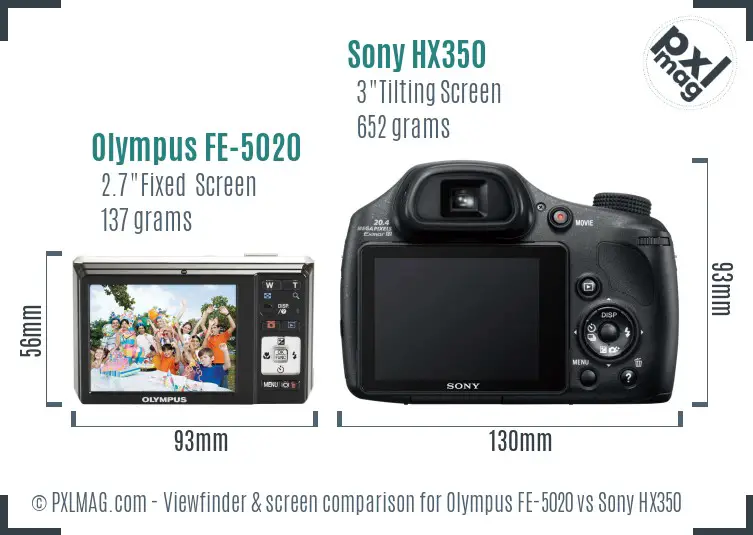 Olympus FE-5020 vs Sony HX350 Screen and Viewfinder comparison