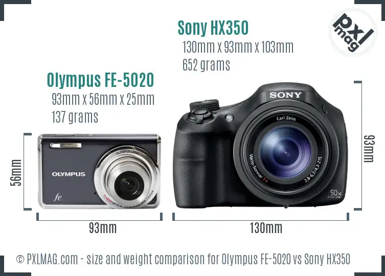 Olympus FE-5020 vs Sony HX350 size comparison