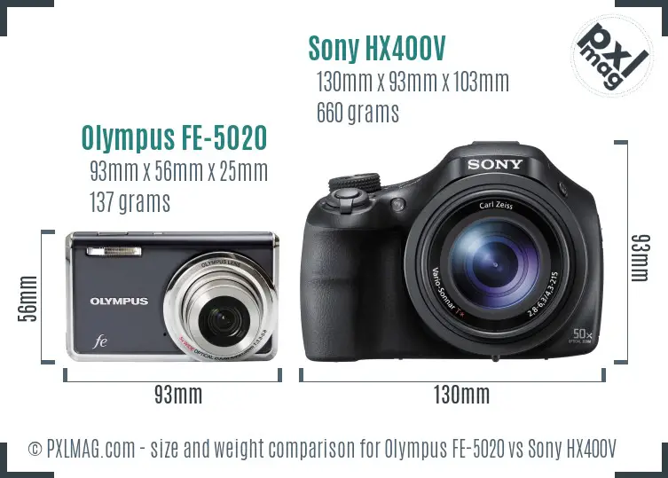 Olympus FE-5020 vs Sony HX400V size comparison