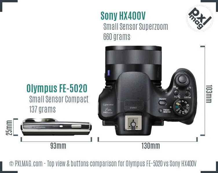 Olympus FE-5020 vs Sony HX400V top view buttons comparison