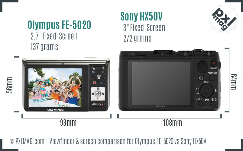 Olympus FE-5020 vs Sony HX50V Screen and Viewfinder comparison