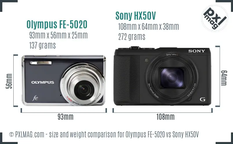 Olympus FE-5020 vs Sony HX50V size comparison