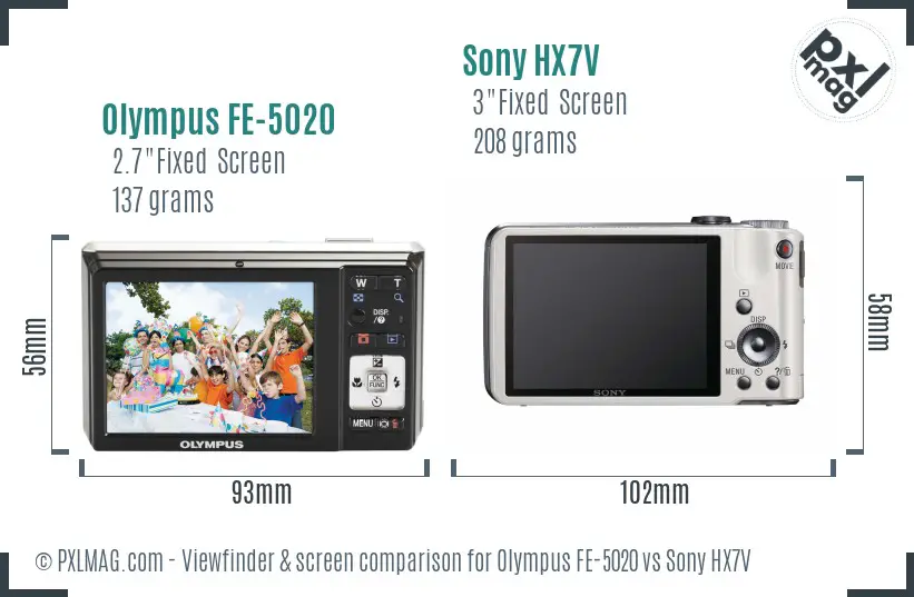 Olympus FE-5020 vs Sony HX7V Screen and Viewfinder comparison
