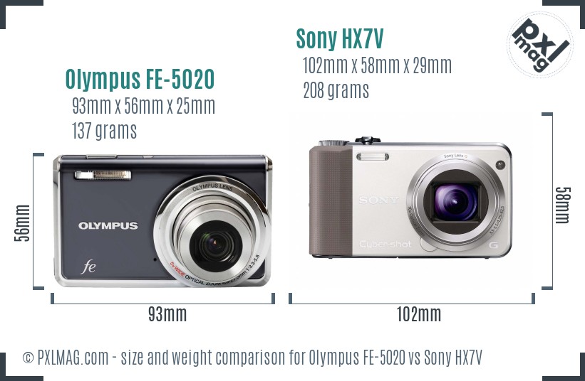 Olympus FE-5020 vs Sony HX7V size comparison
