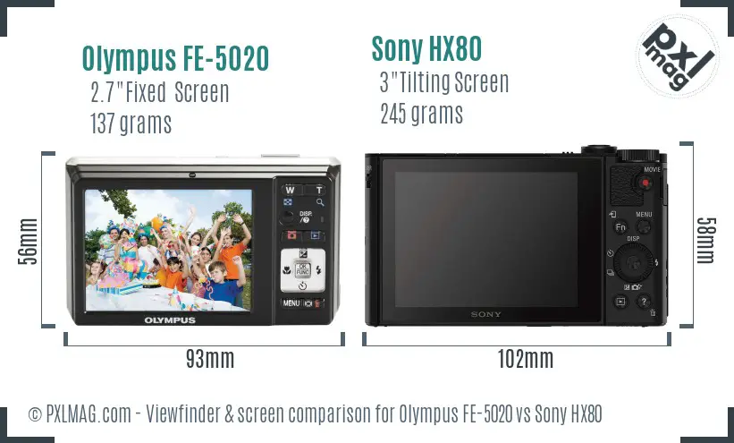 Olympus FE-5020 vs Sony HX80 Screen and Viewfinder comparison