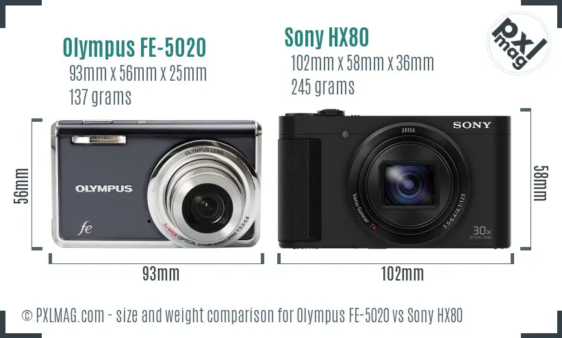 Olympus FE-5020 vs Sony HX80 size comparison