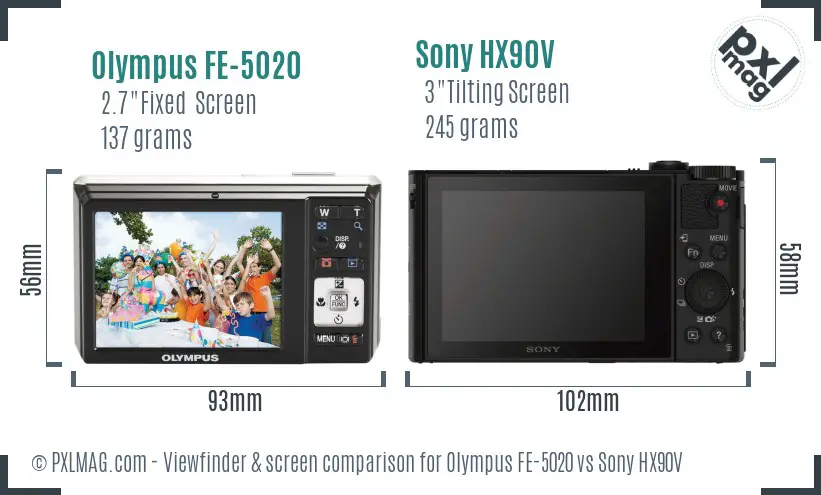 Olympus FE-5020 vs Sony HX90V Screen and Viewfinder comparison