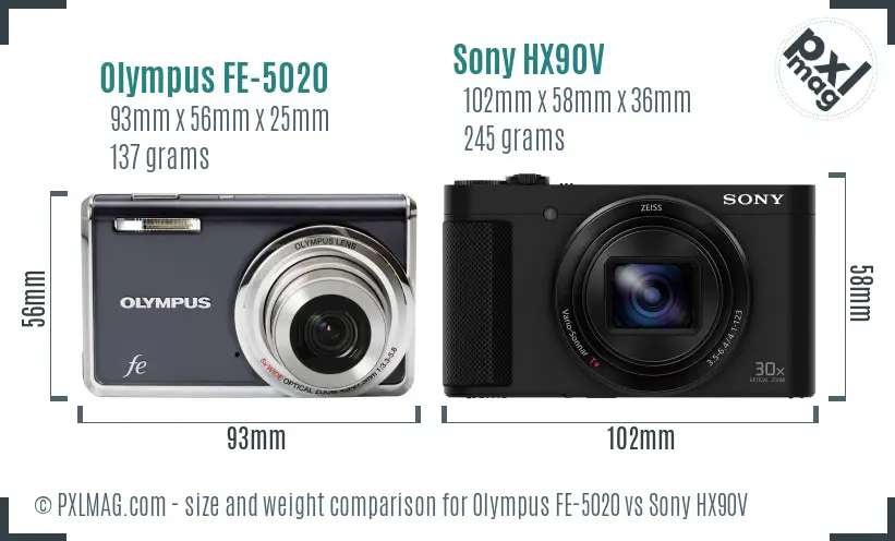 Olympus FE-5020 vs Sony HX90V size comparison