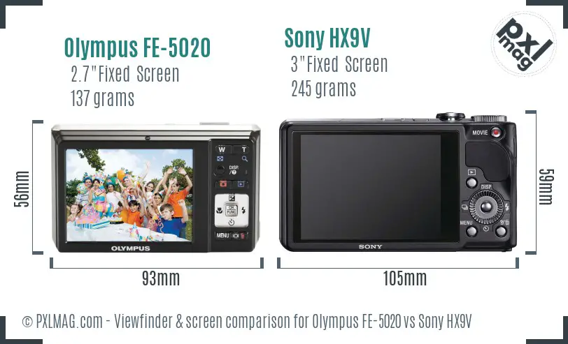 Olympus FE-5020 vs Sony HX9V Screen and Viewfinder comparison
