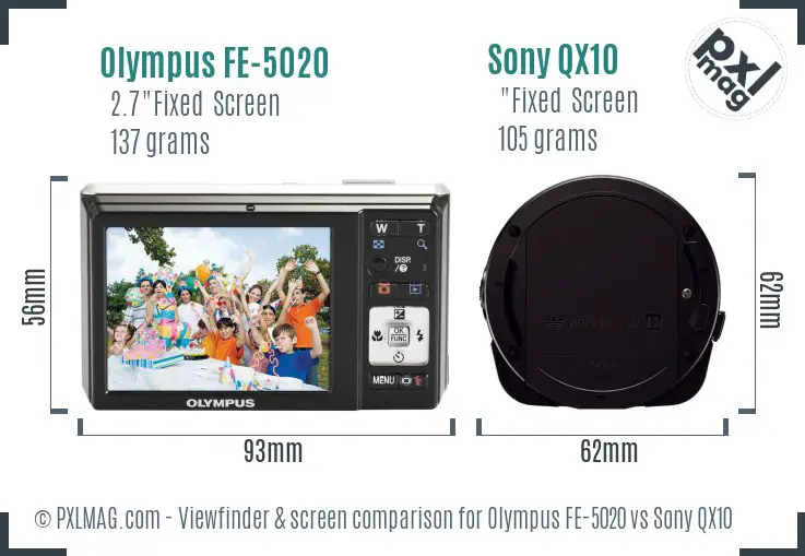 Olympus FE-5020 vs Sony QX10 Screen and Viewfinder comparison