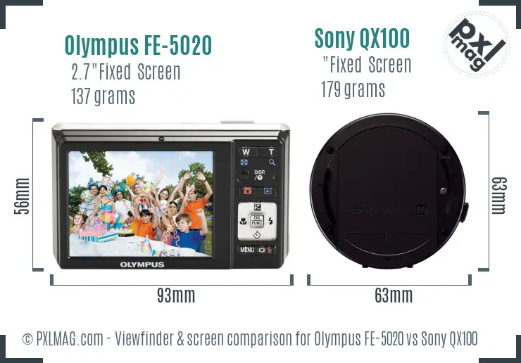 Olympus FE-5020 vs Sony QX100 Screen and Viewfinder comparison