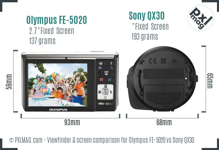 Olympus FE-5020 vs Sony QX30 Screen and Viewfinder comparison
