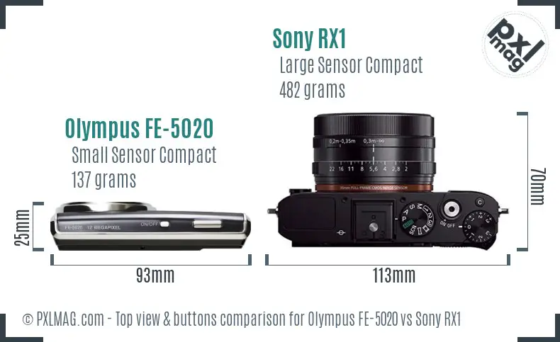 Olympus FE-5020 vs Sony RX1 top view buttons comparison