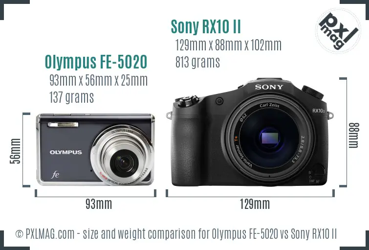 Olympus FE-5020 vs Sony RX10 II size comparison