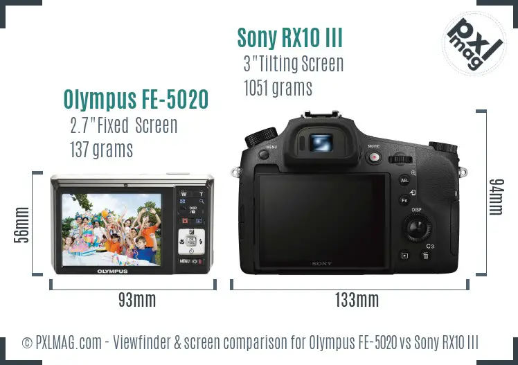 Olympus FE-5020 vs Sony RX10 III Screen and Viewfinder comparison