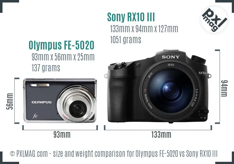 Olympus FE-5020 vs Sony RX10 III size comparison