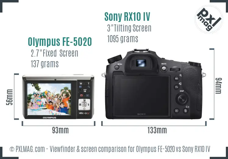 Olympus FE-5020 vs Sony RX10 IV Screen and Viewfinder comparison