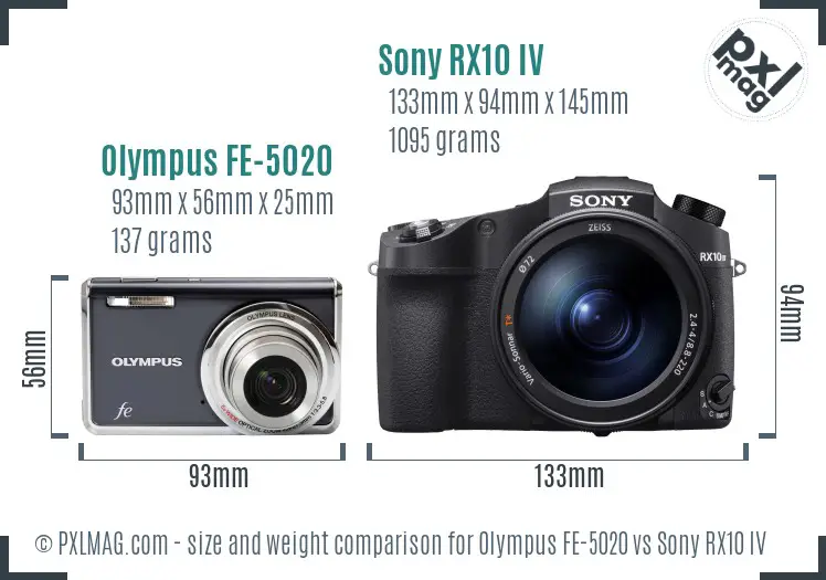 Olympus FE-5020 vs Sony RX10 IV size comparison