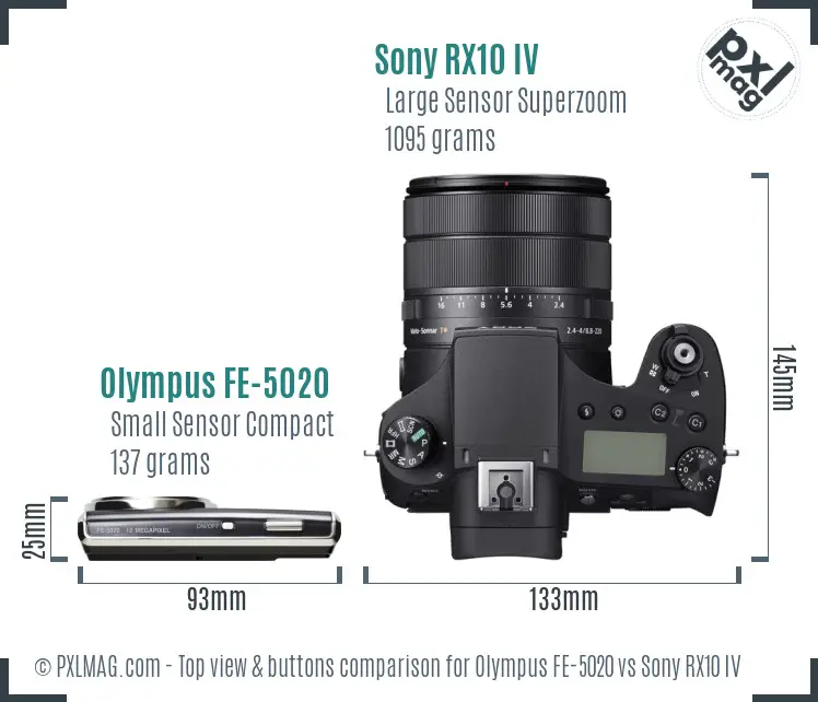 Olympus FE-5020 vs Sony RX10 IV top view buttons comparison