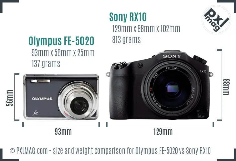 Olympus FE-5020 vs Sony RX10 size comparison